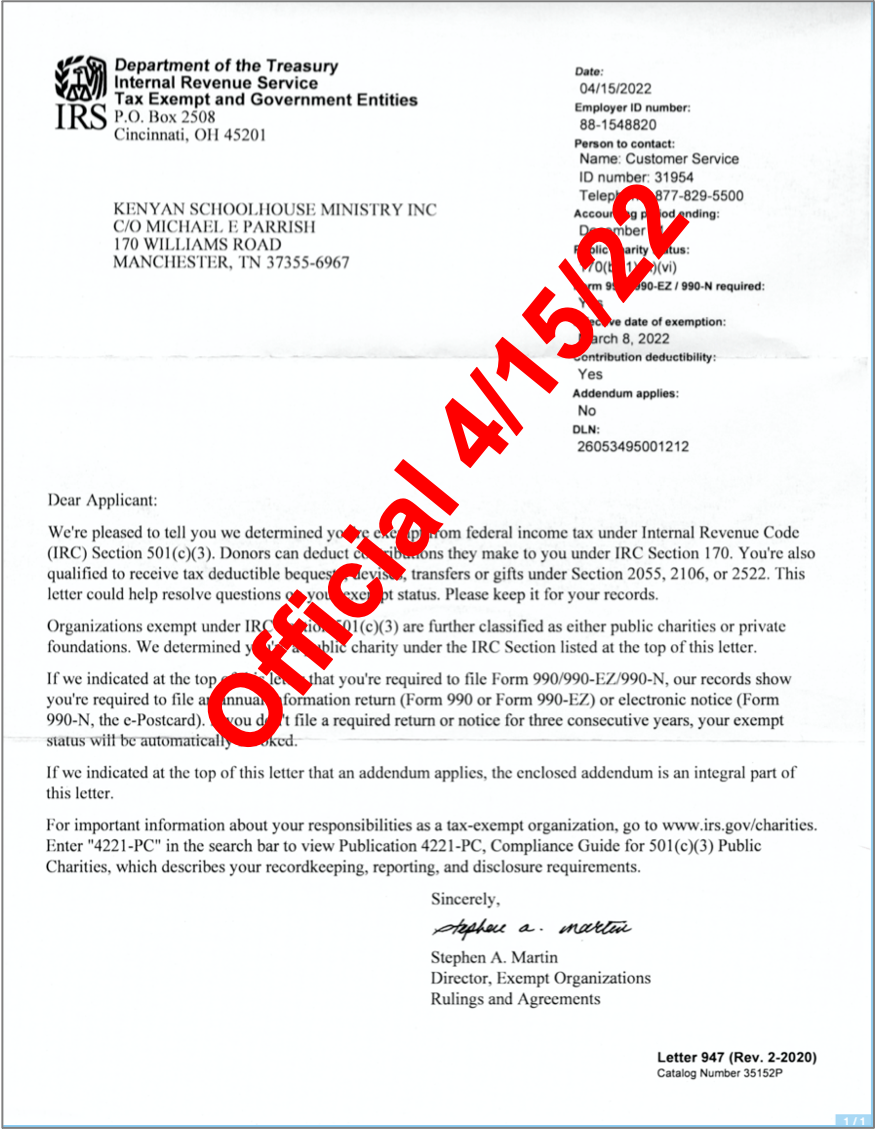 IRS Determination Letter Sample